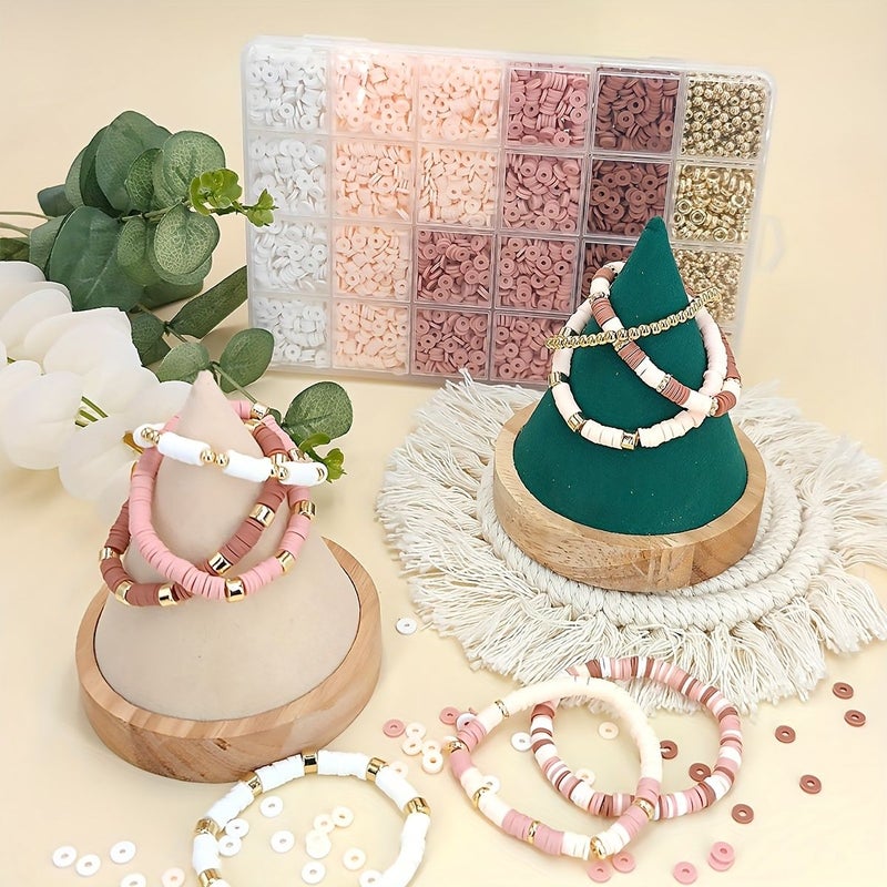 Multicolor Clay Bead Bracelet Kit 2100 Pieces Flat Golden Spacer Beads for Jewelry Making Craft Gifts - Image 5