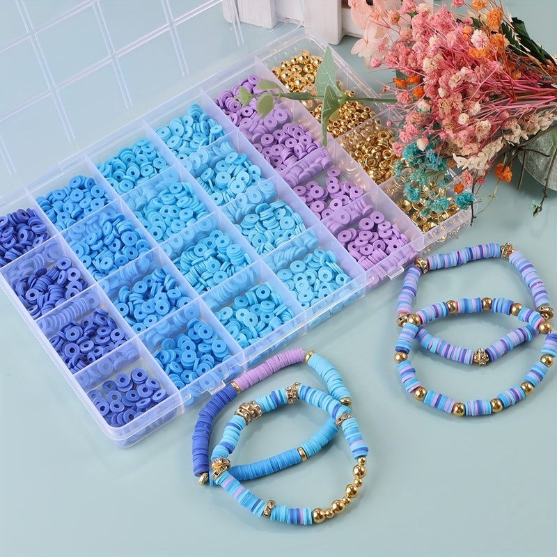 Multicolor Clay Bead Bracelet Kit 2100 Pieces Flat Golden Spacer Beads for Jewelry Making Craft Gifts - Image 3
