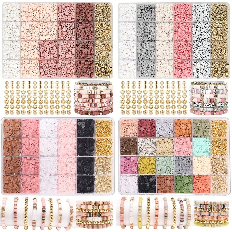 Multicolor Clay Bead Bracelet Kit 2100 Pieces Flat Golden Spacer Beads for Jewelry Making Craft Gifts - Image 1