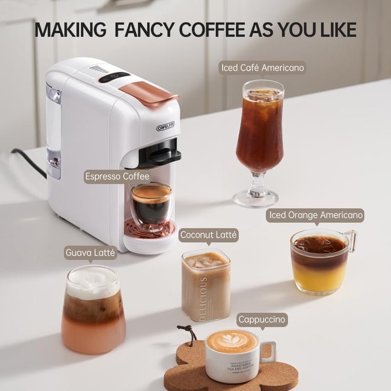 Cafelffe MK-606 5-in-1 Capsule Coffee Machine with 19 Bar Pressure, Hot/Cold Fast Brew Espresso, Single Serve Coffee Maker Compatible with K-Cup/Nes Original/DG/ESE Pods, Compact for Home/Office,White - Image 5