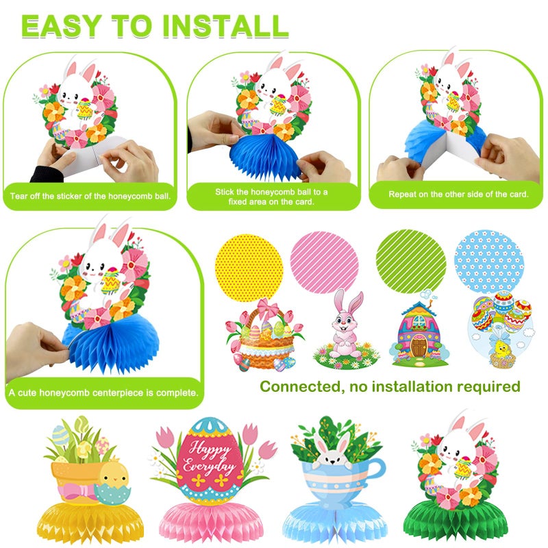 Gusgrop Easter Decorations for Home Decor - 47Pcs Danner Kit, Happy Easter Banners with 3D Bunny Backdrop for Photography Birth Party Favors for Class Office Ceiling Decor Yard Garden Outdoor - Image 5