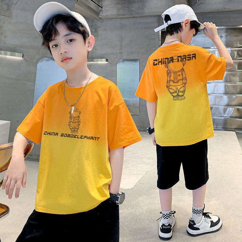Boys' Summer Short-Sleeved Western-Style Big Kids Fried Street Korean-Style Gradient Summer Children'S T-Shirt Top Trendy - Image 2