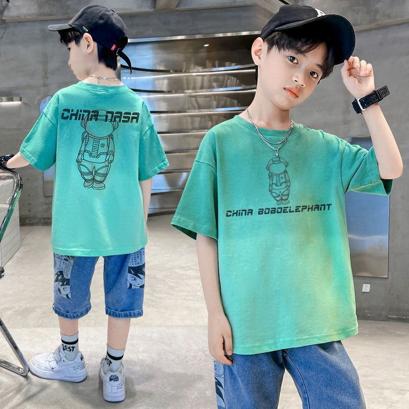 Boys' Summer Short-Sleeved Western-Style Big Kids Fried Street Korean-Style Gradient Summer Children'S T-Shirt Top Trendy - Image 1