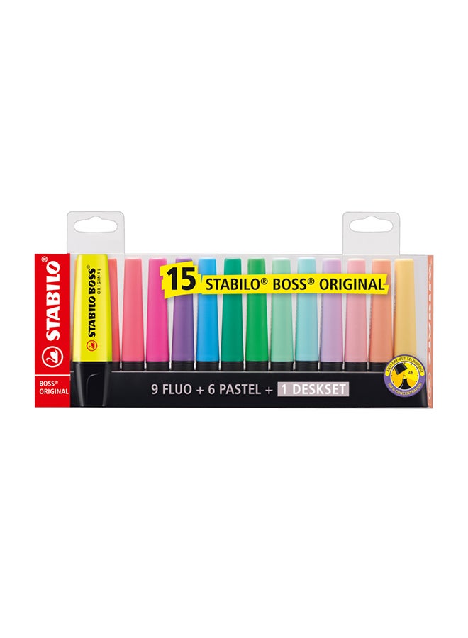 STABILO Highlighter Pen - Boss Original Deskset of 15 Assorted Pastel and Neon Colours - Image 1