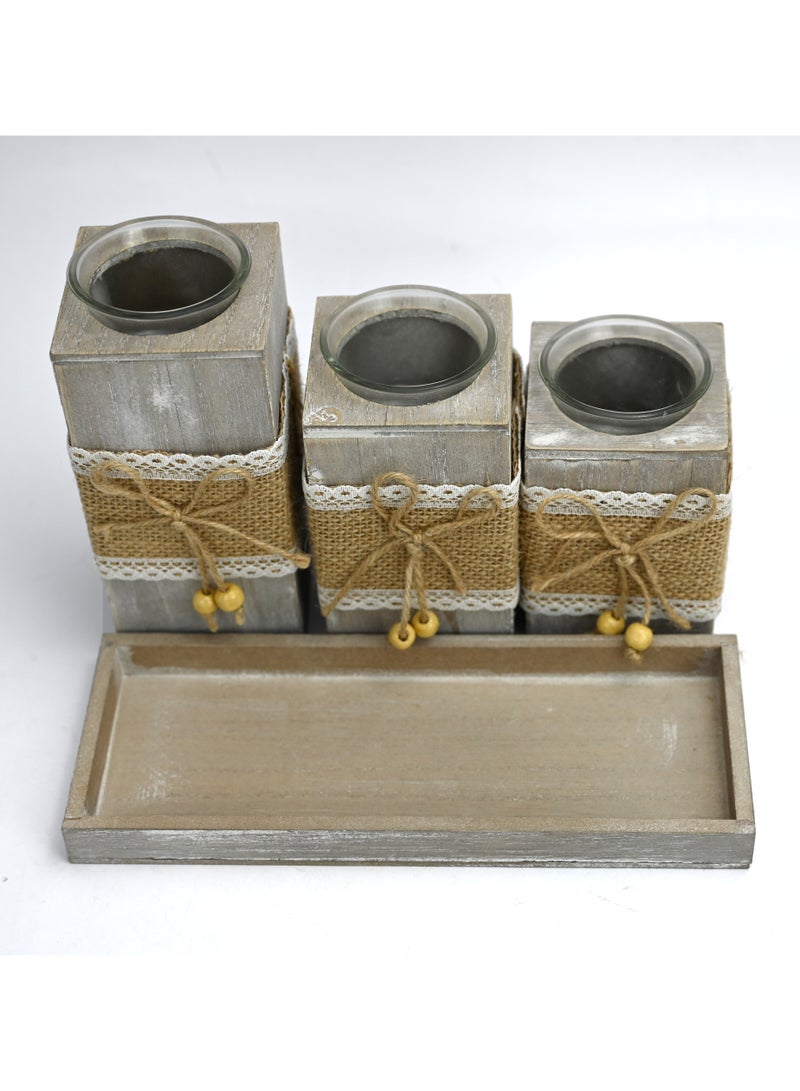 Set Of 3 Wooden Candle Holders, Wooden Candle Holder, Fine Craftsmanship Ultra Elegant and Modern Centerpiece Décor, Wooden Candle Stands for Home Décor, Ideal for Living Room, and Bedroom - Image 1