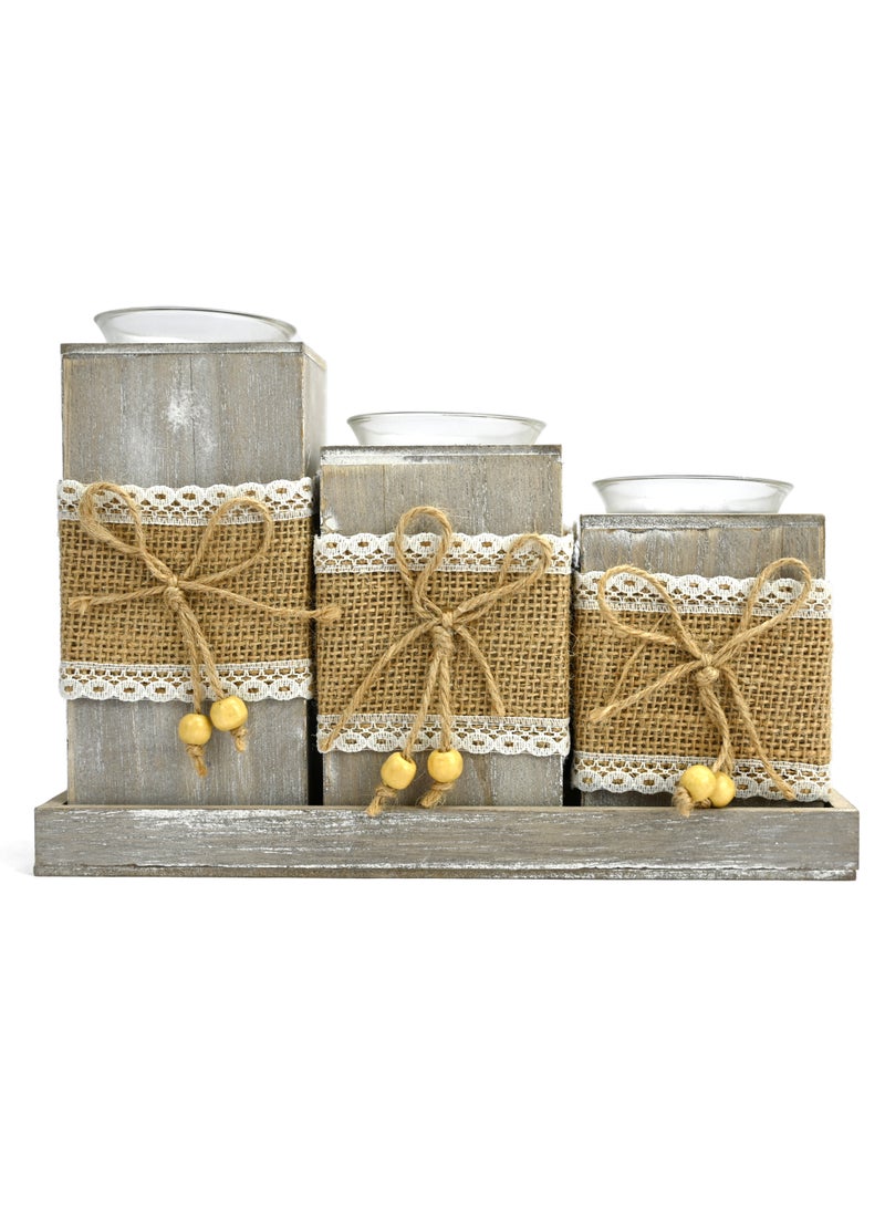 Set Of 3 Wooden Candle Holders, Wooden Candle Holder, Fine Craftsmanship Ultra Elegant and Modern Centerpiece Décor, Wooden Candle Stands for Home Décor, Ideal for Living Room, and Bedroom - Image 2