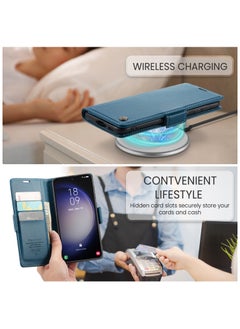 CaseMe Flip Wallet Case For Samsung Galaxy S24 plus [RFID Blocking] PU Leather Wallet Flip Folio Case with Card Holder Kickstand Shockproof Phone Cover (Blue)  - Image 4