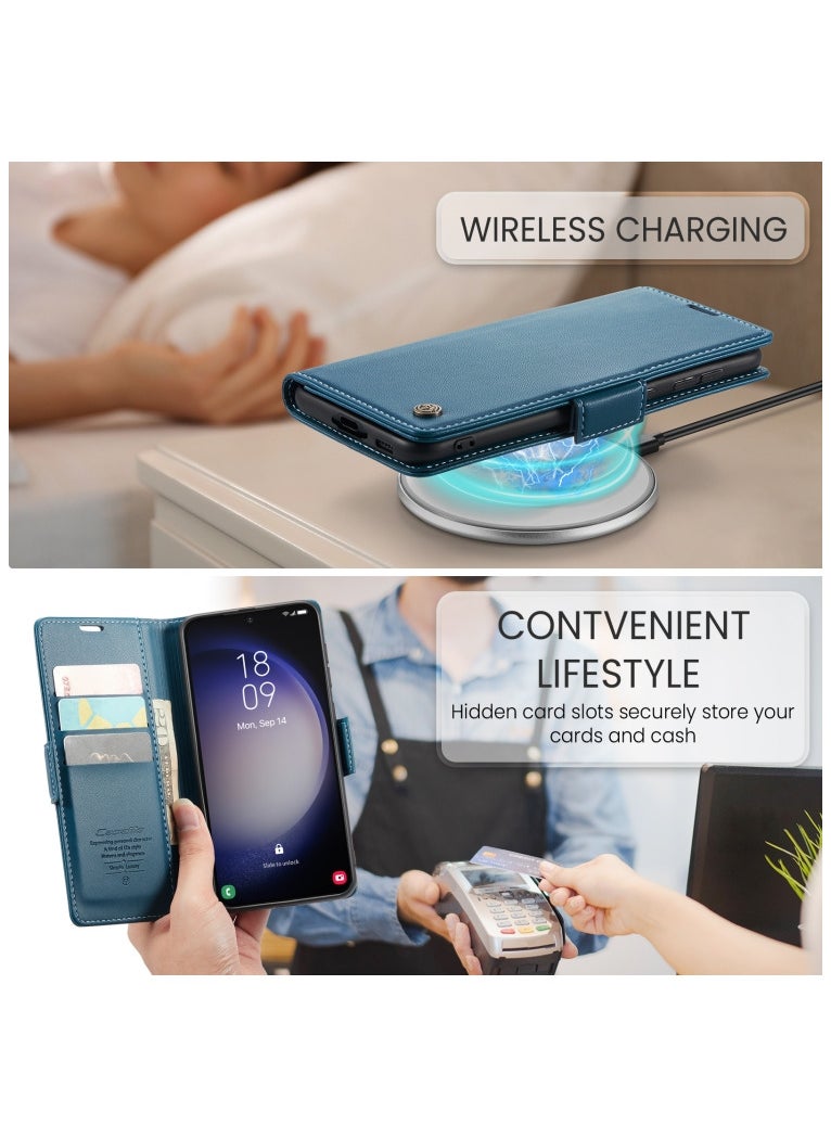 CaseMe - Flip Wallet Case For Samsung Galaxy S24 plus [RFID Blocking] PU Leather Wallet Flip Folio Case with Card Holder Kickstand Shockproof Phone Cover (Blue) - Image 1
