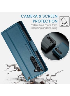 CaseMe Flip Wallet Case For Samsung Galaxy S24 plus [RFID Blocking] PU Leather Wallet Flip Folio Case with Card Holder Kickstand Shockproof Phone Cover (Blue)  - Image 5
