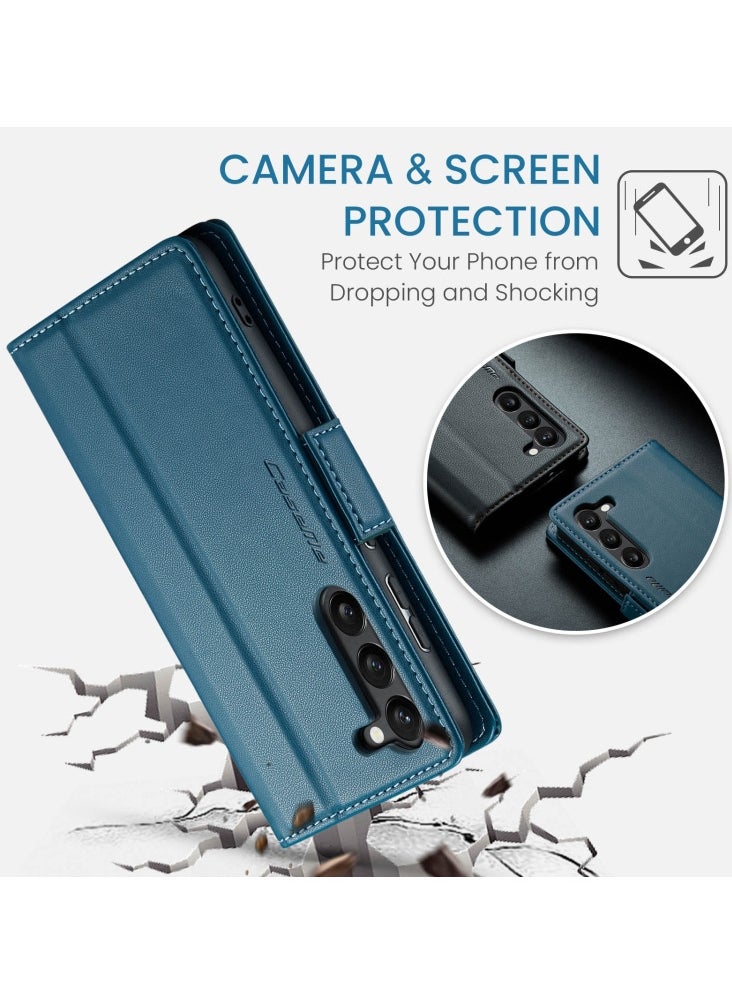 CaseMe - Flip Wallet Case For Samsung Galaxy S24 plus [RFID Blocking] PU Leather Wallet Flip Folio Case with Card Holder Kickstand Shockproof Phone Cover (Blue) - Image 1