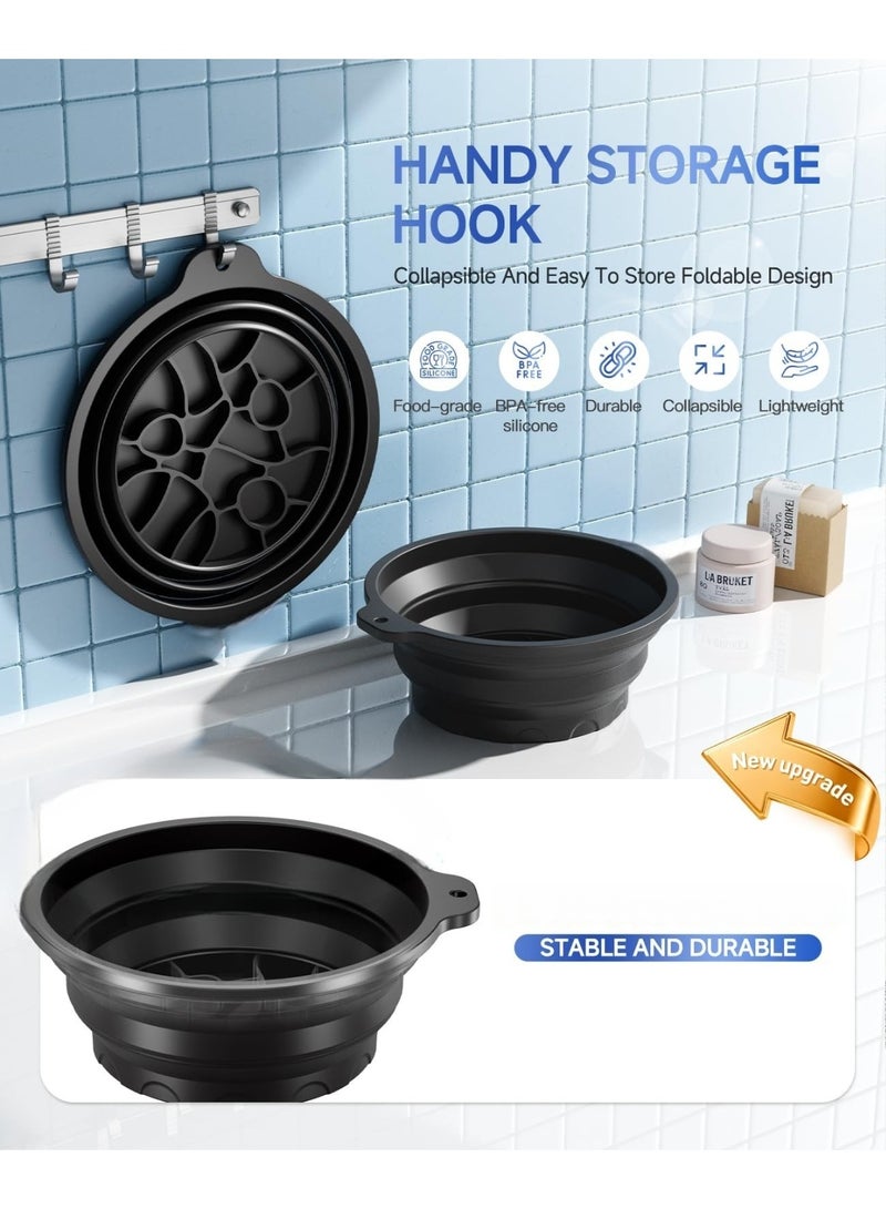 تُجَّار زَرَّة وعاء وجه للثلج مع صينية ثلج مدمجة – وعاء سيليكون قابل للطي لحمام الوجه البارد، صغير وقابل لإعادة الاستخدام، حوض غطس بارد محمول للعناية بالبشرة في المنزل والتخييم والسفر – أسود - Image 3