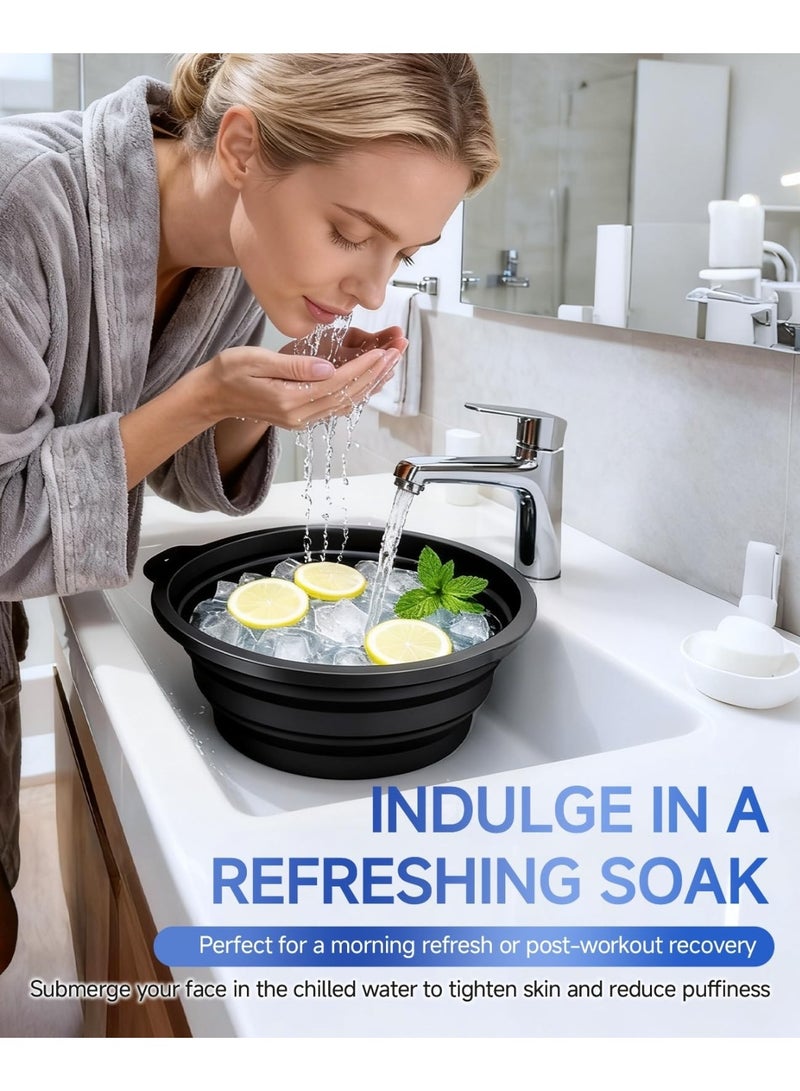 تُجَّار زَرَّة وعاء وجه للثلج مع صينية ثلج مدمجة – وعاء سيليكون قابل للطي لحمام الوجه البارد، صغير وقابل لإعادة الاستخدام، حوض غطس بارد محمول للعناية بالبشرة في المنزل والتخييم والسفر – أسود - Image 2