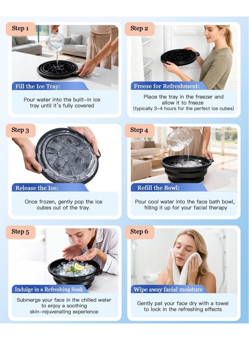 تُجَّار زَرَّة وعاء وجه للثلج مع صينية ثلج مدمجة – وعاء سيليكون قابل للطي لحمام الوجه البارد، صغير وقابل لإعادة الاستخدام، حوض غطس بارد محمول للعناية بالبشرة في المنزل والتخييم والسفر – أسود - Image 5