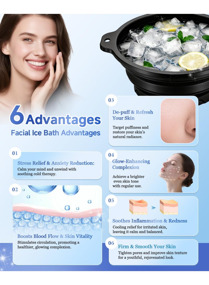تُجَّار زَرَّة وعاء وجه للثلج مع صينية ثلج مدمجة – وعاء سيليكون قابل للطي لحمام الوجه البارد، صغير وقابل لإعادة الاستخدام، حوض غطس بارد محمول للعناية بالبشرة في المنزل والتخييم والسفر – أسود - Image 4
