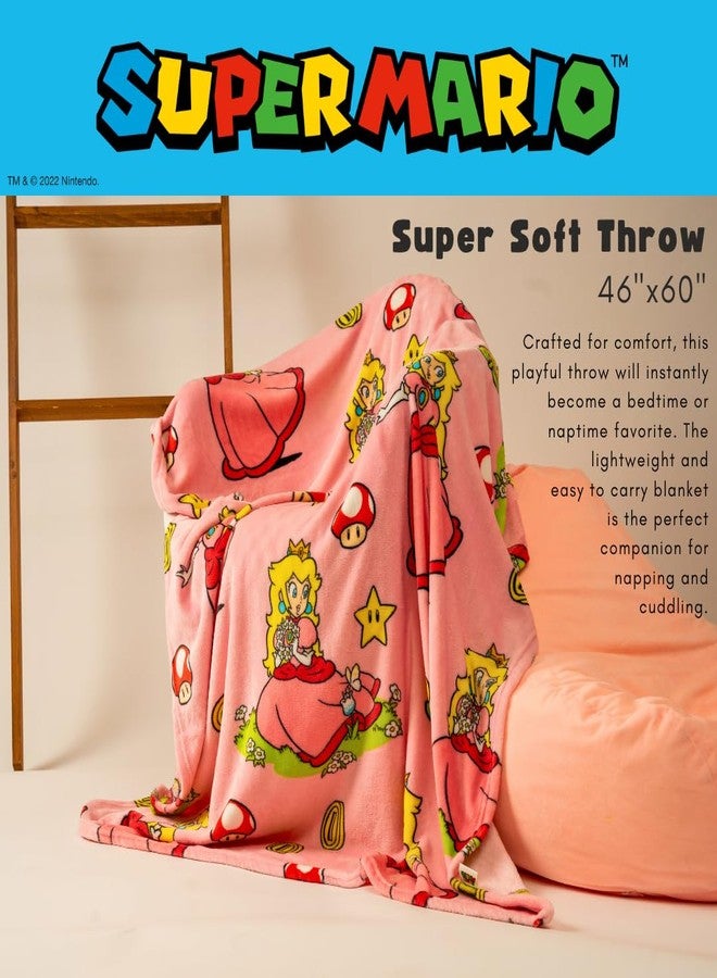 Franco Nintendo Super Marios Bros. Gaming Princess Peach Girl Bedding Super Soft Silk Touch Throw, 46 in x 60 in, (Officially Licensed Product) - Image 2