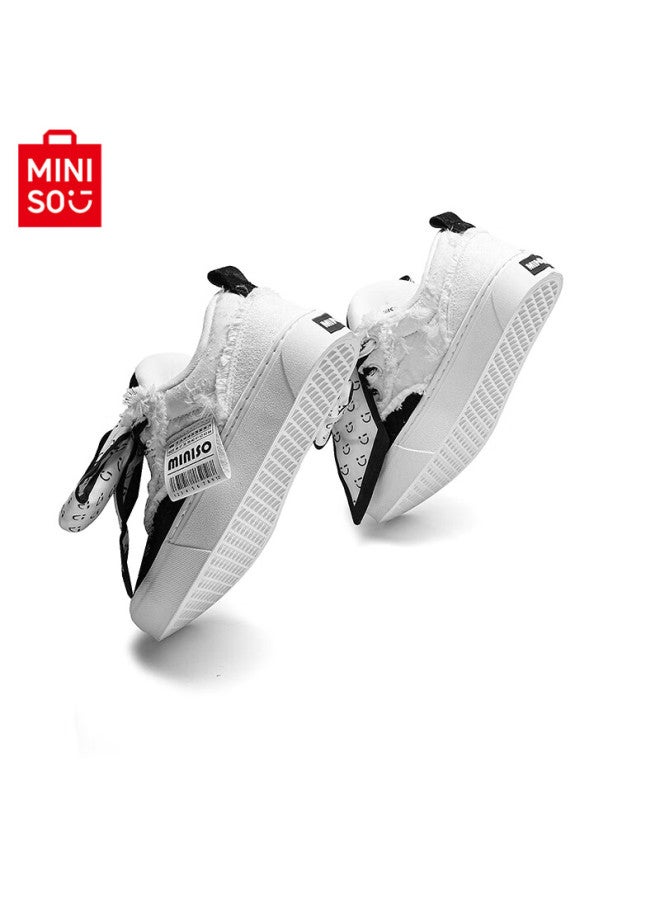 Miniso Women's Wine Red Tassel Canvas Shoes New Casual National Trend Sports Sneakers Men's Black And White Size 40 - Image 3