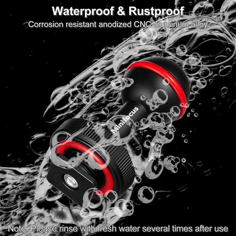 MINIFOCUS 1" Ball Head Cold Shoe Base Adapter, Universal Ball Joint Bracket with Cold Shoe Base Adapter for Diving Light Underwater Camera Waterproof Housings Case Video/Flash/Strobe Hot Shoes - Image 4