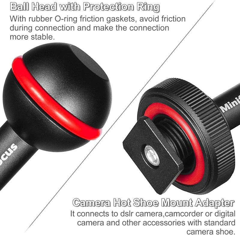 MINIFOCUS 1" Ball Head Cold Shoe Base Adapter, Universal Ball Joint Bracket with Cold Shoe Base Adapter for Diving Light Underwater Camera Waterproof Housings Case Video/Flash/Strobe Hot Shoes - Image 1