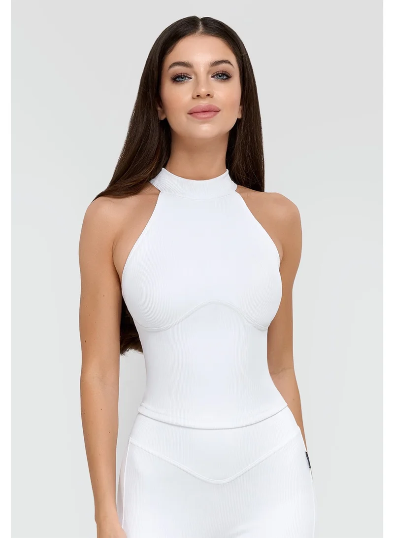 بونا فيدي Bona Fide Top Ribbed White – Sculpting Sleeveless High-Neck Top