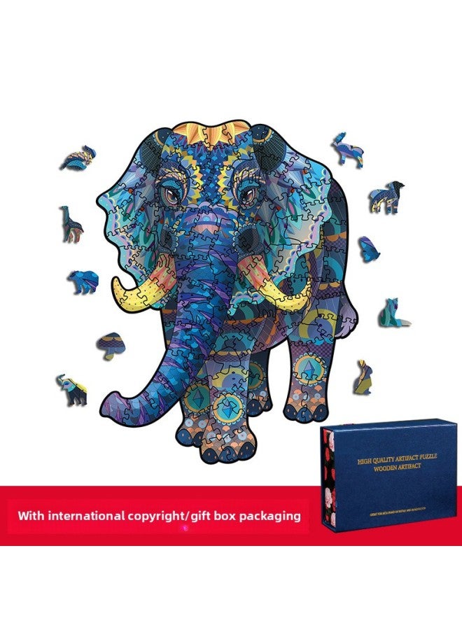 Elephant Pea Lion Owl Alien Wooden Puzzle Irregular Stereo Animal Puzzle Wooden Puzzle-Color:Colorful Elephant (Medium) - Image 1