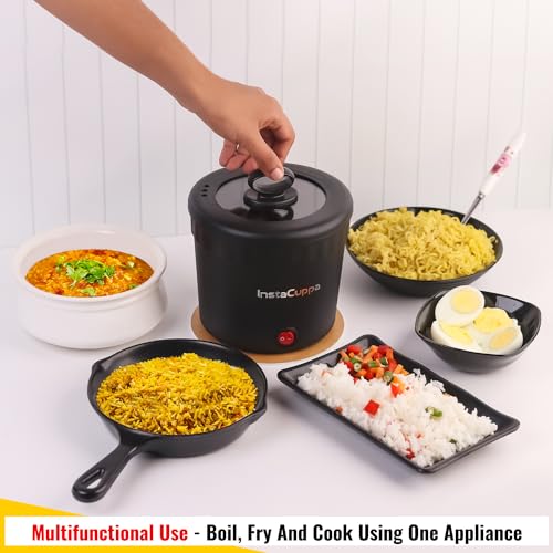 InstaCuppa Portable Multi Cook Electric Kettle with Non-Stick Inner Pot, Dry Boil Protection for Safety, Compact & Light Weight, Ideal for Boiling Milk, Tea, Coffee & Eggs, 1 Liter, 450 Watts, Black - Image 3