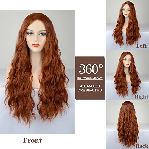 WECAN Auburn Wig For Women Long Wavy Copper Red Wig Curly Synthetic Lace Wig Water Wave Ginger Wig Deep Wave Halloween Cosplay Daily Party Hair Replacement Wig (#350(673) - Image 2