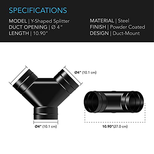 AC Infinity 3-Way Duct Splitter, 4 x 4 x 4” Exhaust Pipe Splitter Y Connector, for Indoor Growing Tents Dryer Vent Hoses - Image 2