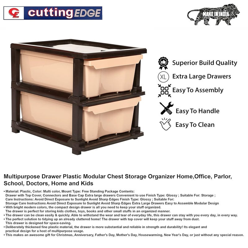 SIMPARTE Plastic MultiPurpose Modular Storage Cabinet Small Drawer for Home OfficeBrown Beige 2 Layer - Image 5