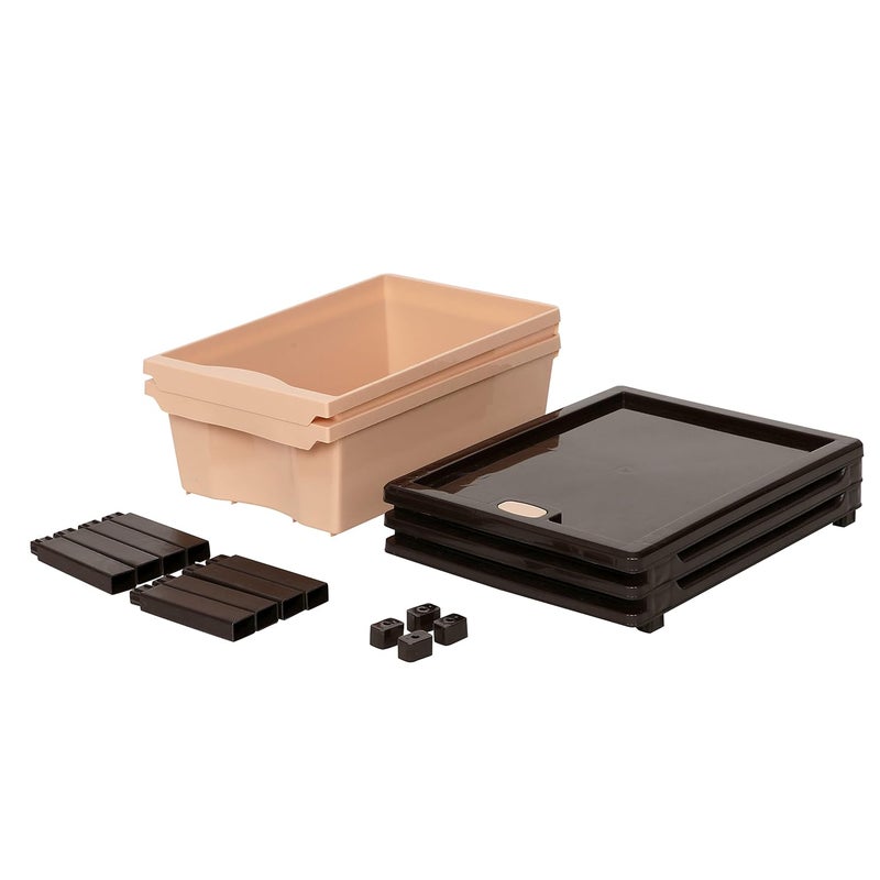 SIMPARTE Plastic MultiPurpose Modular Storage Cabinet Small Drawer for Home OfficeBrown Beige 2 Layer - Image 4