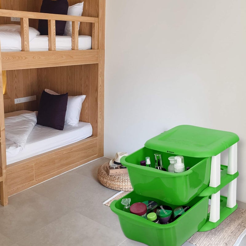 SIMPARTE Plastic MultiPurpose Modular Storage Cabinet Small Drawer for Home OfficeBrown Beige 2 Layer - Image 2