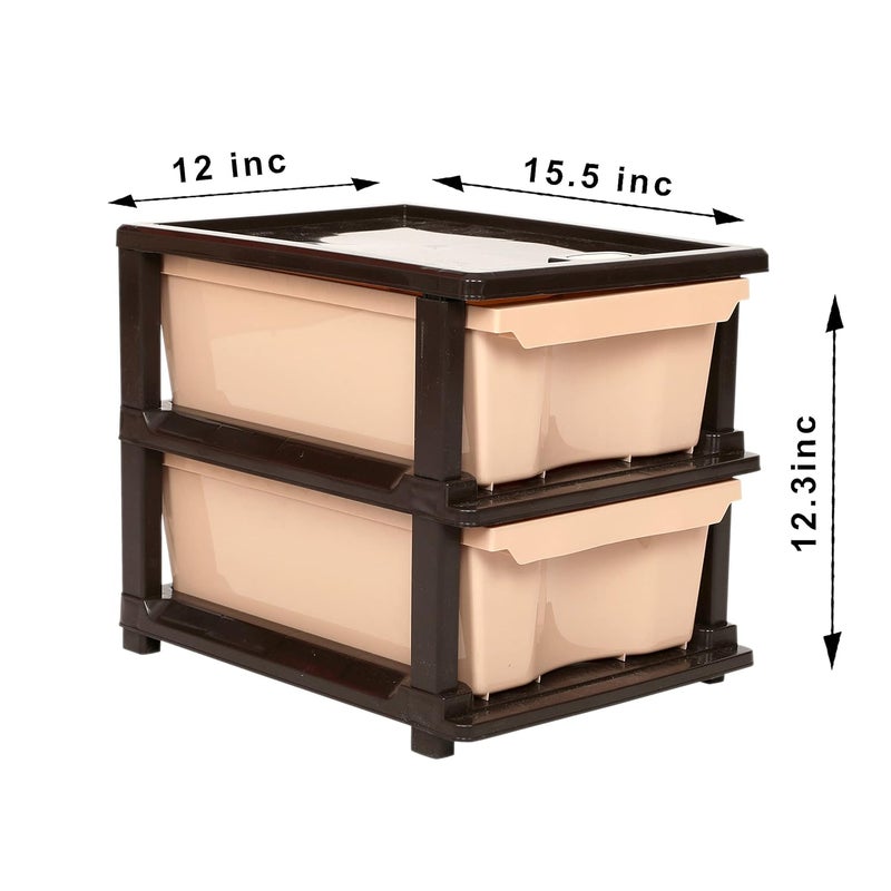 SIMPARTE Plastic MultiPurpose Modular Storage Cabinet Small Drawer for Home OfficeBrown Beige 2 Layer - Image 3