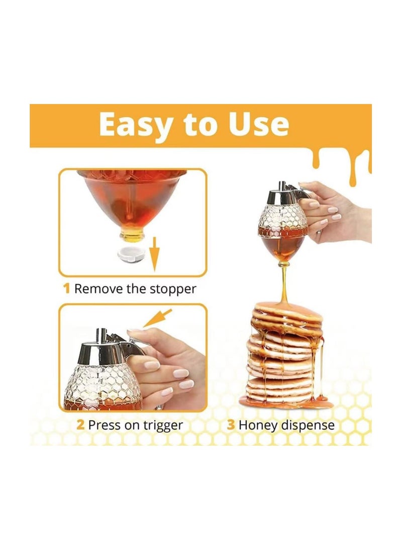 ARNOTEC Honey Dispenser with Stand Honey Container, Acrylic Syrup and Sugar Jar Pot, No Drip Honey Dispenser with High Capacity, Easy Works, Great for Syrup, Sugar, Sauces, Condiments, Handy Stopper - 1Pcs  - Image 2