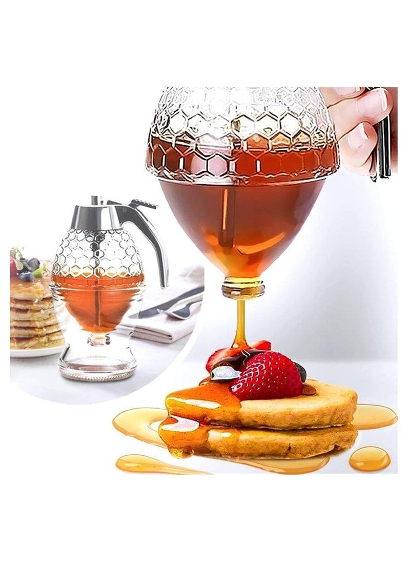 ARNOTEC Honey Dispenser with Stand Honey Container, Acrylic Syrup and Sugar Jar Pot, No Drip Honey Dispenser with High Capacity, Easy Works, Great for Syrup, Sugar, Sauces, Condiments, Handy Stopper - 1Pcs  - Image 1