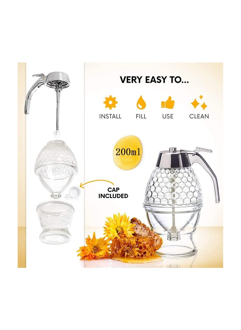 ARNOTEC Honey Dispenser with Stand Honey Container, Acrylic Syrup and Sugar Jar Pot, No Drip Honey Dispenser with High Capacity, Easy Works, Great for Syrup, Sugar, Sauces, Condiments, Handy Stopper - 1Pcs  - Image 5