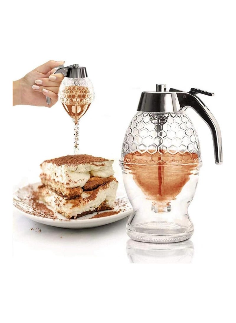 ARNOTEC Honey Dispenser with Stand Honey Container, Acrylic Syrup and Sugar Jar Pot, No Drip Honey Dispenser with High Capacity, Easy Works, Great for Syrup, Sugar, Sauces, Condiments, Handy Stopper - 1Pcs  - Image 4