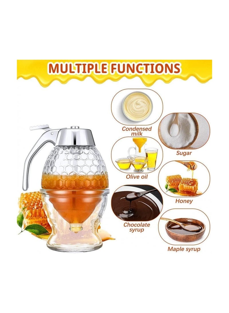 ARNOTEC Honey Dispenser with Stand Honey Container, Acrylic Syrup and Sugar Jar Pot, No Drip Honey Dispenser with High Capacity, Easy Works, Great for Syrup, Sugar, Sauces, Condiments, Handy Stopper - 1Pcs  - Image 3