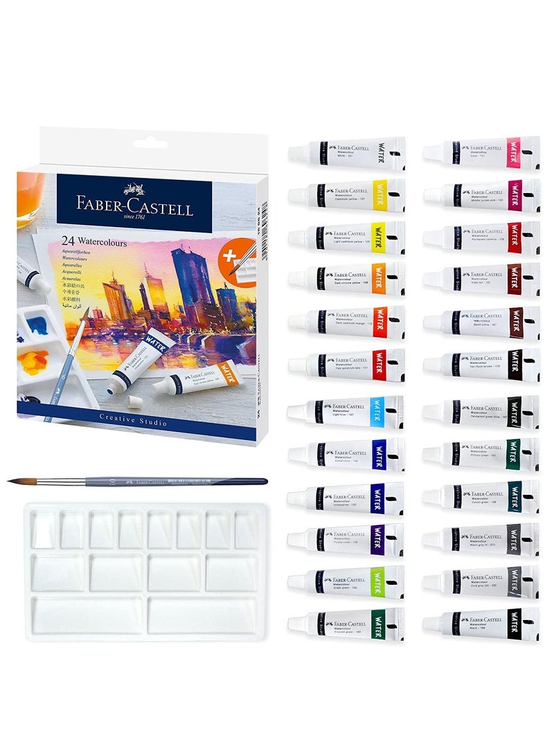 FABER-CASTELL 24-Piece Watercolour Paint Tubes With Palette And Paint Brush  - Image 1