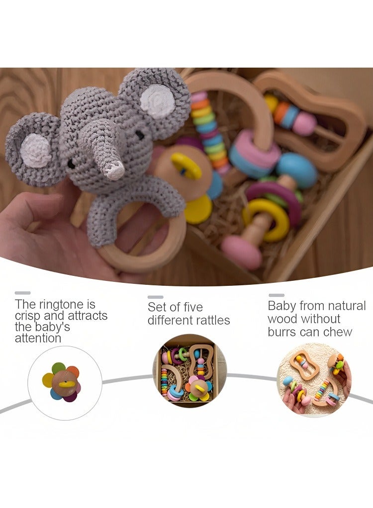 Montessori Colorful Wooden Rattle 4PC Preschool Educational Toys Baby Grasping, Safe Grade Wood Rattle, Soother Bracelet Teether Set  Toddler Toy, Perfect Newborn Gift  - Image 3