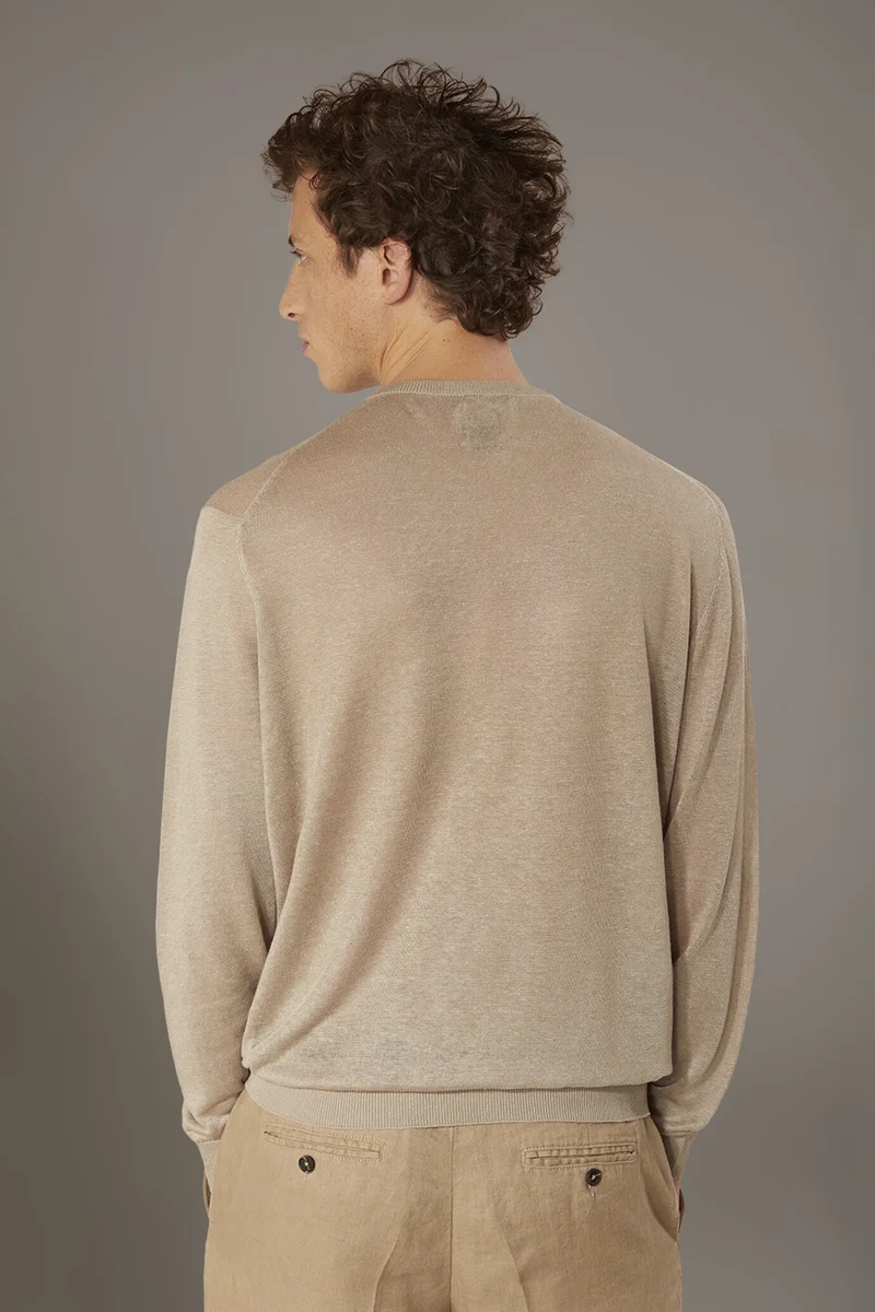 Doppelganger  Round neck sweater 100% linen - Beige for Men | Best Price UAE