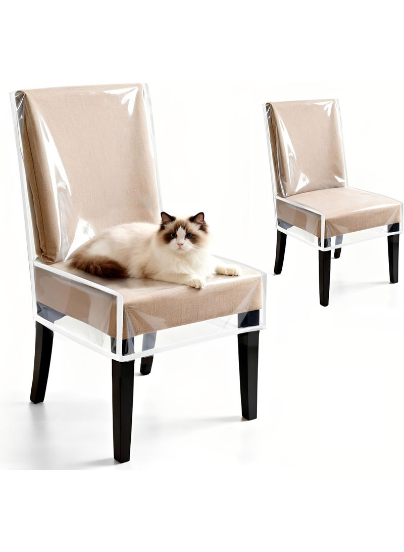 Genetic 2 Pack Clear PE Chair Covers for Dining Chairs, Waterproof Reusable Seat and Back Protectors, Anti-Stain Anti-Spill Anti-Scratch Dustproof, Fits Back Height Up to 58 cm - Image 1