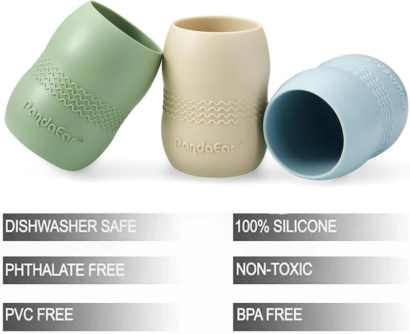 PandaEar 3 Pack 100 Tiny Silicone Drinking Training Cup for Baby and Toddler Tiny Open Cups for Infants BlueGreenTan - Image 2