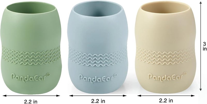 PandaEar 3 Pack 100 Tiny Silicone Drinking Training Cup for Baby and Toddler Tiny Open Cups for Infants BlueGreenTan - Image 4