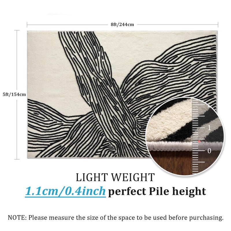 YIHOUSE 5Ã—7Ft Area Rugs, Abstract Washable Rug, Modern Black and White Rug for Bedroom Living Room Dining Room Office Playroom Nursery, Nonslip Throw Non-Shedding Thin Contemporary Striped Rugs - Image 3