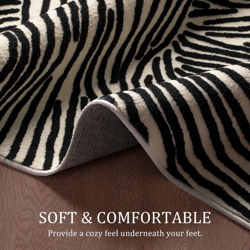 YIHOUSE 5Ã—7Ft Area Rugs, Abstract Washable Rug, Modern Black and White Rug for Bedroom Living Room Dining Room Office Playroom Nursery, Nonslip Throw Non-Shedding Thin Contemporary Striped Rugs - Image 5