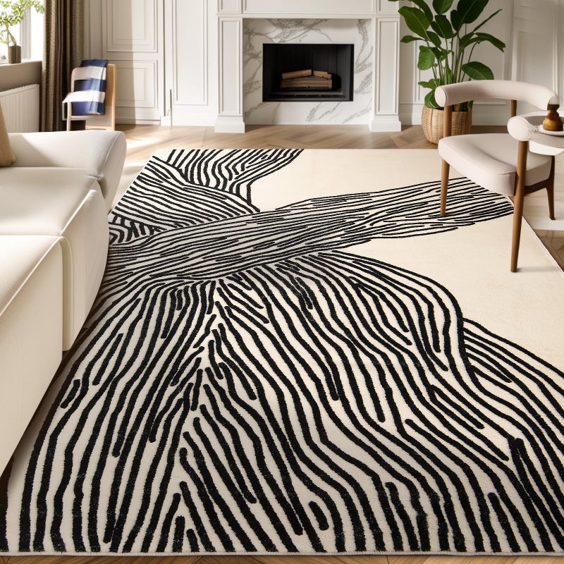 YIHOUSE 5Ã—7Ft Area Rugs, Abstract Washable Rug, Modern Black and White Rug for Bedroom Living Room Dining Room Office Playroom Nursery, Nonslip Throw Non-Shedding Thin Contemporary Striped Rugs - Image 1