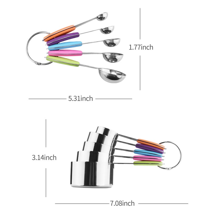 10PCS Measuring Cups and Spoons Set for Dry and Liquid Ingredients Baking Utensils Stainless Steel Silicone Heat-Resistant Cookware Set Kitchen Gadgets - Image 3