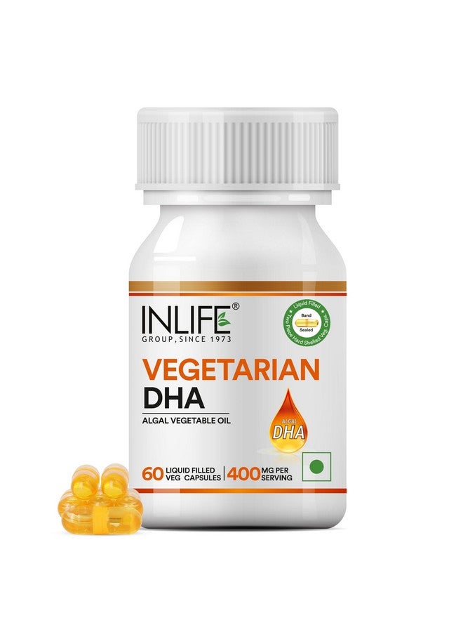 INLIFE Plant Based Omega 3 Supplement | DHA 400mg from Algal Oil | Skin, Eye, Bone, Joint Health - 60 Liquid Filled Vegetarian Capsules (Pack of 1) - Image 1