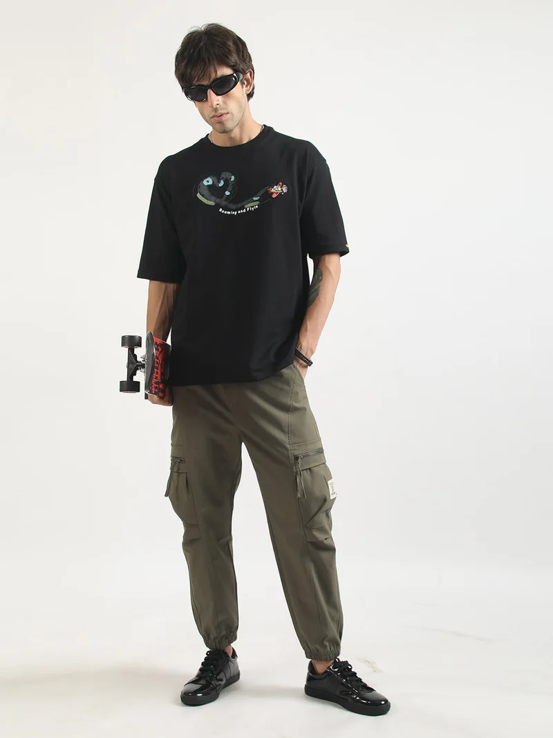 Maniac  Maniac Mens Miami Washed Round Neck Half Sleeve Grey Cotton T-Shirt for Men | Best Price UAE