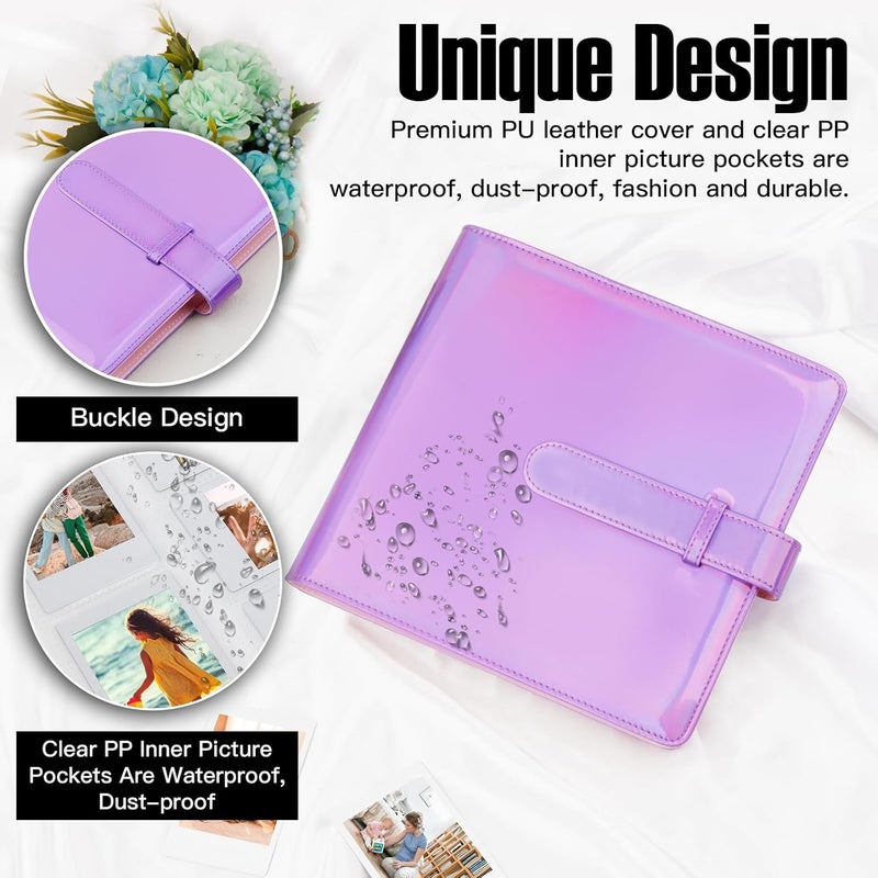 Veicevol 360 Pockets Photo Album for Fujifilm Instax Mini Camera, Album for Polaroid Photo, Leather Cover, Photo Album for Fujifilm Instax Mini 12 11 9 40 8 7 Evo LiPlay Camera, Magic Purple - Image 3