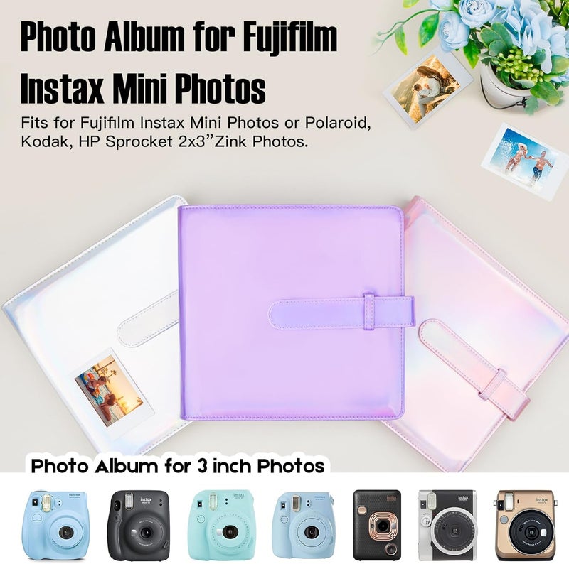 Veicevol 360 Pockets Photo Album for Fujifilm Instax Mini Camera, Album for Polaroid Photo, Leather Cover, Photo Album for Fujifilm Instax Mini 12 11 9 40 8 7 Evo LiPlay Camera, Magic Purple - Image 4